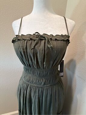 Trixxi Olive Strapless Smocked Waist Sundress